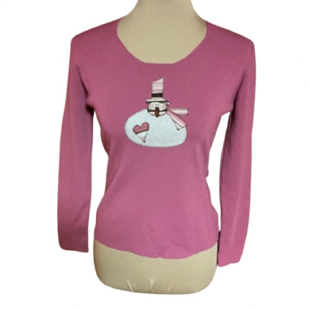 Vtg 90s scrap work snowman appliqué top